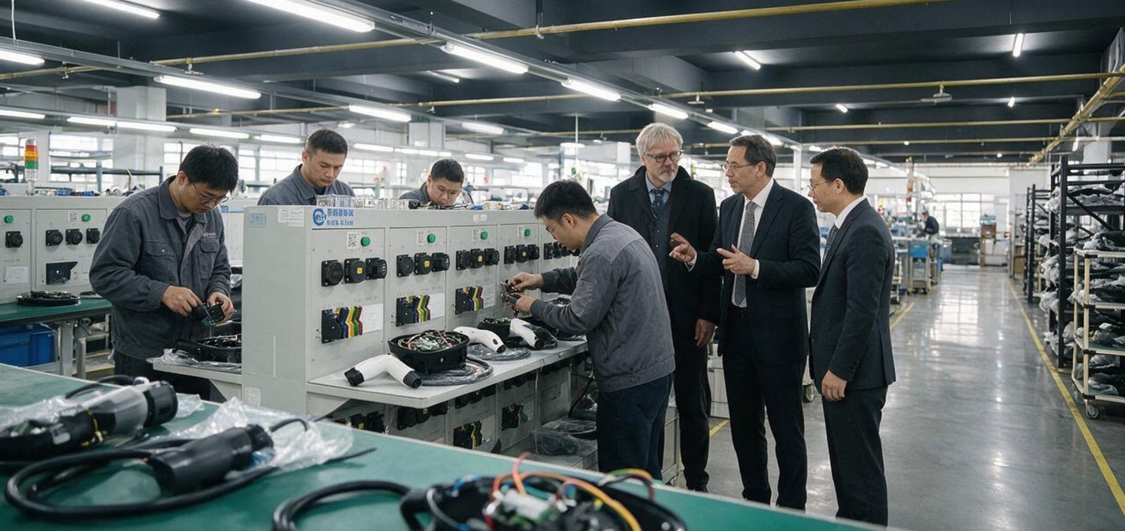 Customer touring and auditing eectec's charger production floor